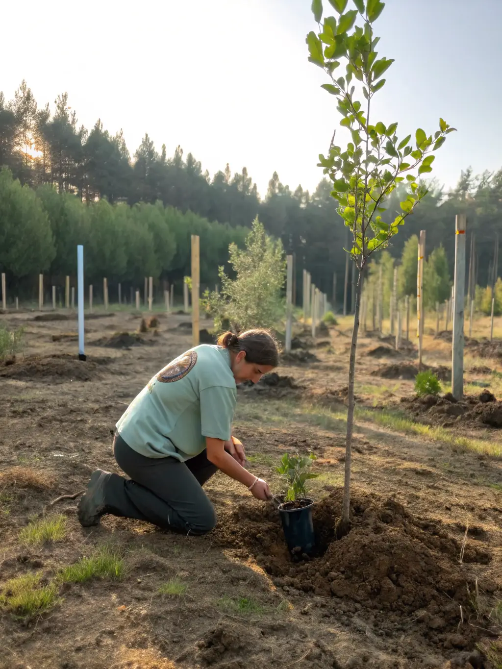 A CHASSE DES PETITS BOIS member participating in a wildlife conservation project, planting trees and maintaining the natural habitat.